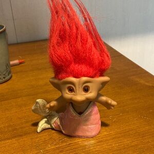 90’s Mermaid Troll Doll with Vibrant Red Hair, Red Belly Jewel & Pink Tail